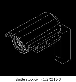 Modern video camera. Webcam viewing area. Safety, security concept. Wireframe low poly mesh vector illustration.