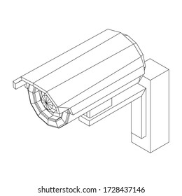 Modern video camera. Webcam viewing area. Safety, security concept. Wireframe low poly mesh vector illustration.