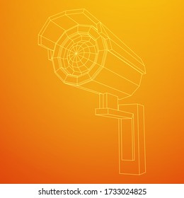 Modern video camera. Webcam viewing area. Safety, security concept. Wireframe low poly mesh vector illustration.