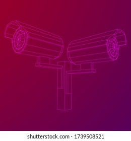 Moderne Videokamera. Webcam-Sichtbereich. Sicherheitskonzept. Wireframe Low Polymesh Vektor-Abbildung.