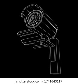 Modern video camera. Webcam viewing area. Safety, security concept. Wireframe low poly mesh vector illustration.