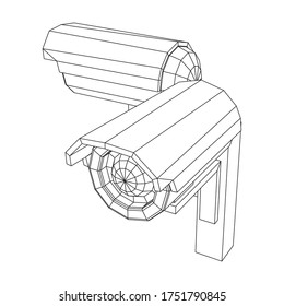 Modern video camera. Webcam viewing area. Safety, security concept. Wireframe low poly mesh vector illustration.
