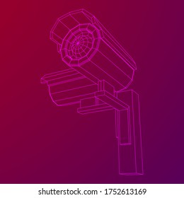 Moderne Videokamera. Webcam-Sichtbereich. Sicherheitskonzept. Wireframe Low-Poly-Mesh, Vektorgrafik.
