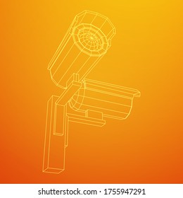 Modern video camera. Webcam viewing area. Safety, security concept. Wireframe low poly mesh vector illustration.