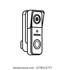 Modern video doorbell with camera and button on white wall