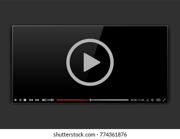 Modern video frame. Video player interface mokup or UI for web. Vector illustration