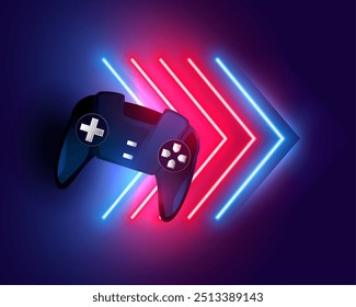 fundo de controlador de videogame moderno com neon line design vetor