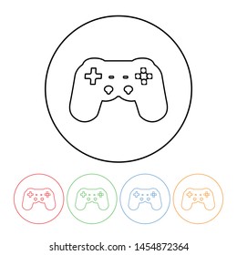Modern video game controller icon in a thin line outline style vector gaming symbol with four color variations vector design element illustration