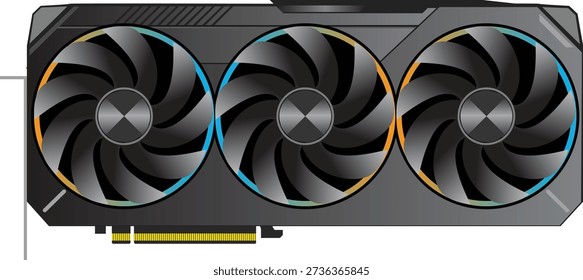 Modern video graphics card with advanced dual fan cooling system and detailed hardware structure, representing powerful GPU technology used for high resolution gaming, visual effects, and professional computer applications.