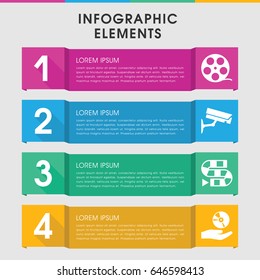 Modern video infographic template. infographic design with video icons includes cd on hand, security camera. can be used for presentation, diagram, annual report, web design.