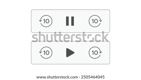 Modern Video Player Control Bar Vector Graphic, Featuring Play and Pause Buttons, 10-second Forward and Backward Icons, and a Sleek Minimalist Design, Perfect for Web, Mobile, and Digital Media