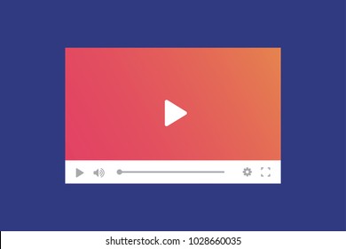 Modern video player interface template for web and mobile apps. Vector illustration on blue background.