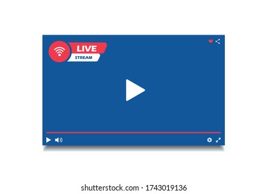 Modern video player window live streaming. Video player interface. Button live stream.