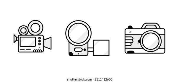 Modern video recording and camera icon set. Modern simple video camera. Linear icon ready template. Download simple linear technology device vector. white background.