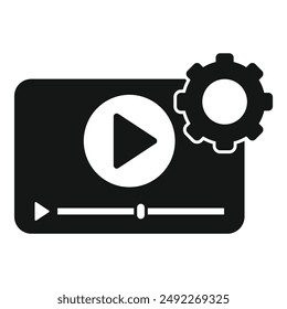 Modern video settings icon concept with black and white scalable vector illustration for multimedia player user interface customization and configuration options on web and digital media platforms