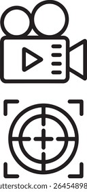 Videografia moderna e filmagem de precisão Um conjunto de ícones elegante que representa a captura de vídeo e foco preciso na produção de mídia