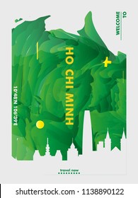 Modern Vietnam Ho Chi Minh skyline abstract gradient poster art. Travel guide cover city vector illustration