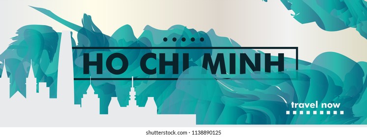 Modern Vietnam Ho Chi Minh skyline abstract gradient website banner art. Travel guide cover city vector illustration