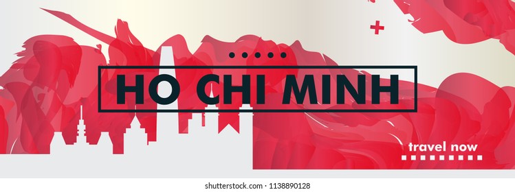 Modern Vietnam Ho Chi Minh skyline abstract gradient website banner art. Travel guide cover city vector illustration