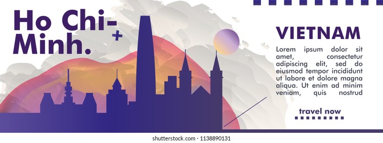 Modern Vietnam Ho Chi Minh skyline abstract gradient website banner art. Travel guide cover city vector illustration