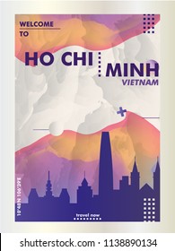 Modern Vietnam Ho Chi Minh skyline abstract gradient poster art. Travel guide cover city vector illustration