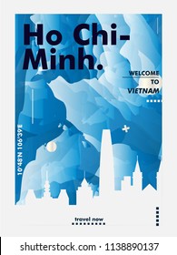 Modern Vietnam Ho Chi Minh skyline abstract gradient poster art. Travel guide cover city vector illustration