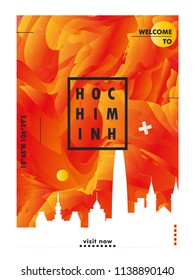 Modern Vietnam Ho Chi Minh skyline abstract gradient poster art. Travel guide cover city vector illustration