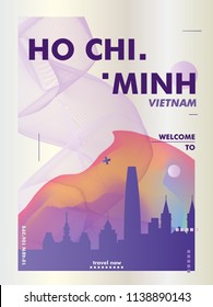 Modern Vietnam Ho Chi Minh skyline abstract gradient poster art. Travel guide cover city vector illustration