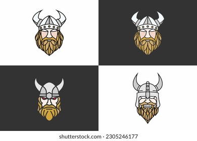 Modern Viking Head Face for Esports Logo design Vector template