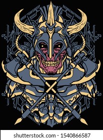 modern viking skull with deep blue color scheme and sacred geometry background for logo and t shirt design