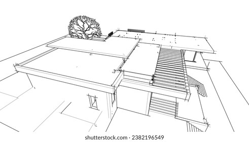 Modern villa architectural 3d rendering
