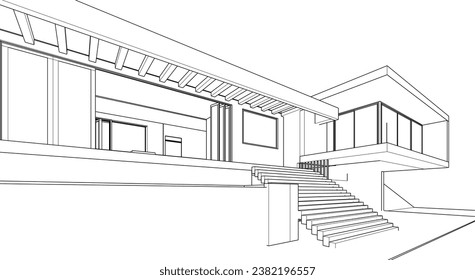 Modern villa architectural 3d rendering
