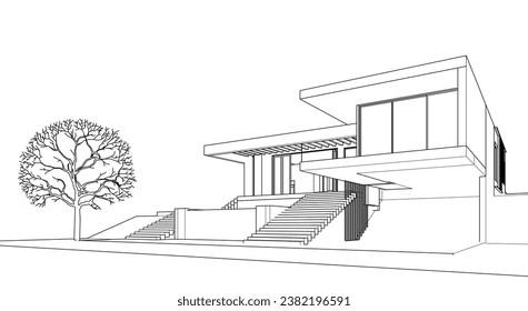 Modern villa architectural 3d rendering