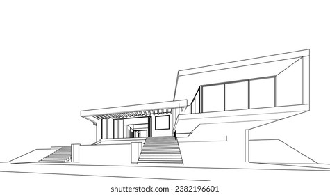Modern villa architectural 3d rendering