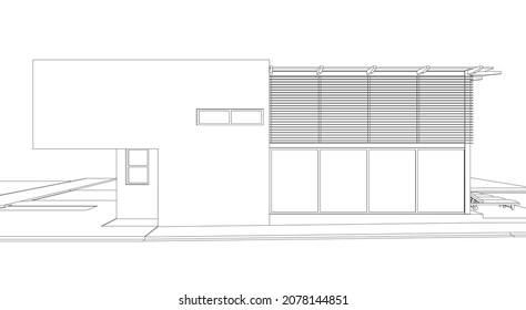 Modern villa architectural project 3d drawing