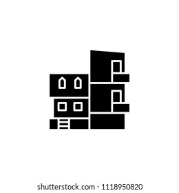 Modern villa black icon concept. Modern villa flat  vector symbol, sign, illustration.