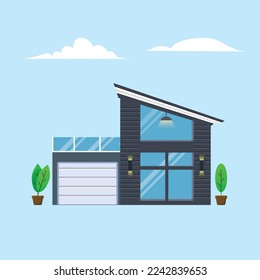 Modern villa with terrace flat vector icon. Modern house illustration.