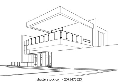 Modern villa vector 3d drawing on white background