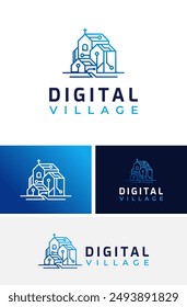 Modern Village Circuit Line Digital Connect Internet logo Design Branding Template
