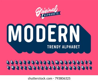 'Modern' Vintage 3D Sans Serif Rounded Alphabet With Long Shadow Effect. Retro Typography. Vector Illustration.