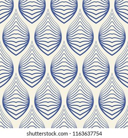 modern vintage blue leaves seamless pattern on cream