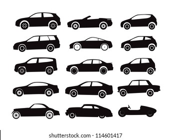 Modern and vintage cars silhouettes collection