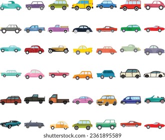 Modern and vintage cars silhouettes collection