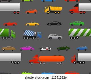 Modern and vintage cars and trucks seamless baclground