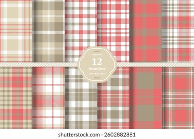 Modern Vintage Crimson and Highland Gold Seamless Tartan Fabric Design Set of 12