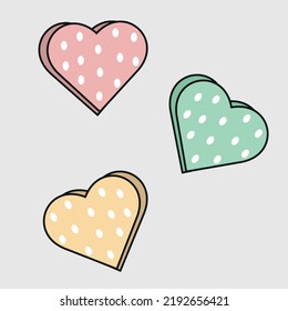 Modern vintage decorative design element of the heart with dots for card, print and graphic. 3d volumetric vector illustration. Heart set icons isolated. A symbol of Valentine, love, infatuation