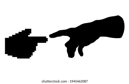 Modern vintage dot male god pixel arm cursor help click point work data idea e pc sketch line vector art style. Social media electron net religion life link render industry corporate evolution reality