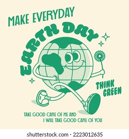 modern vintage earth day and go green awareness posting design template vector, illustration