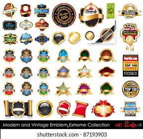 Modern and Vintage Emblems Extreme Collection. Big variety of emblems,  vintage labels and sticker to use for advertise or food or bottle packaging.