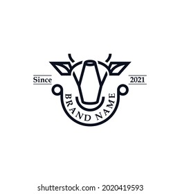 Modern vintage logo by combining cow's head and milk bottle, for companies in the field of beverages, especially milk. simple and unique design